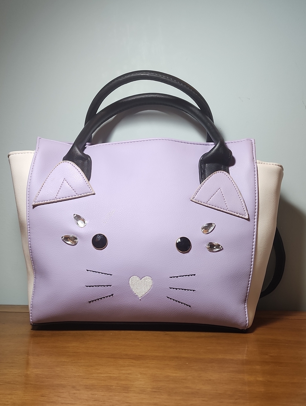 LUV by Betsy Johnson Lavender Cat Face Top-Handle Satchel W/ Strap
